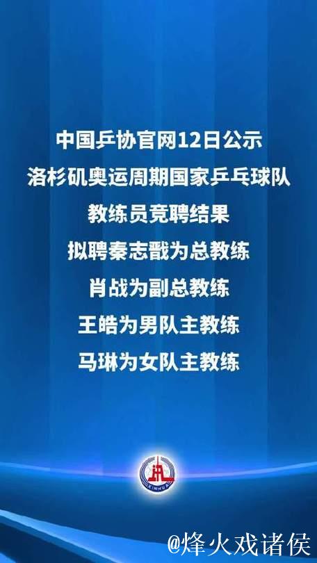 新奥运周期国乒教练竞聘揭晓:秦志戬肖战领航,孙颖莎恩师回归令人期待 新奥运周期国乒教练竞聘揭晓:秦志戬肖战领航,孙颖莎恩师回归令人期待